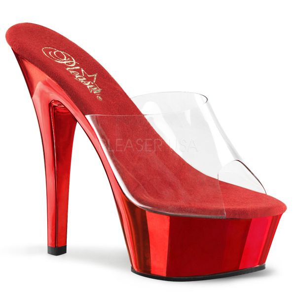 KISS-201 Plateau Pantolette mit durchsichtigem Obermaterial und rot verchromtem Plateau